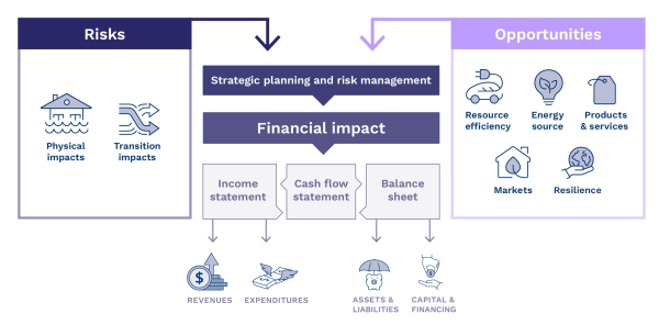 Diagram showing risks and opportunities of climate change when disclosing risk