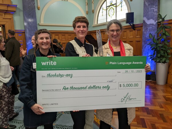 Greta Menzies, Caroline Noordijk and Barbara Nebel at the Plain Language Awards